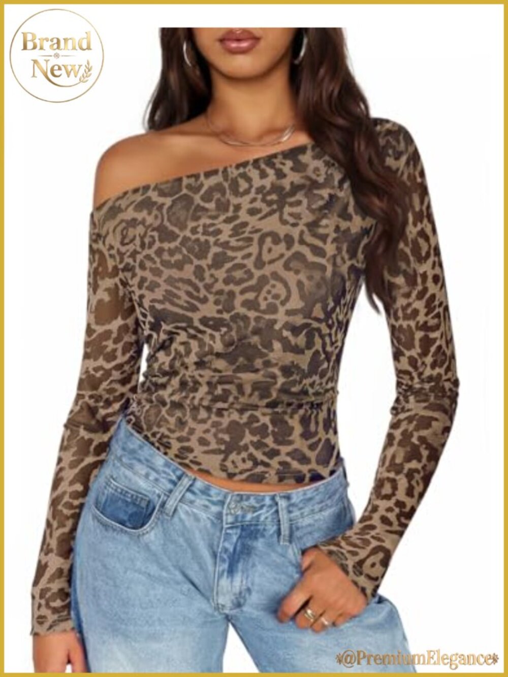 Women's Floral Mesh Off Shoulder Long Sleeve Top Slim Fit Blouse